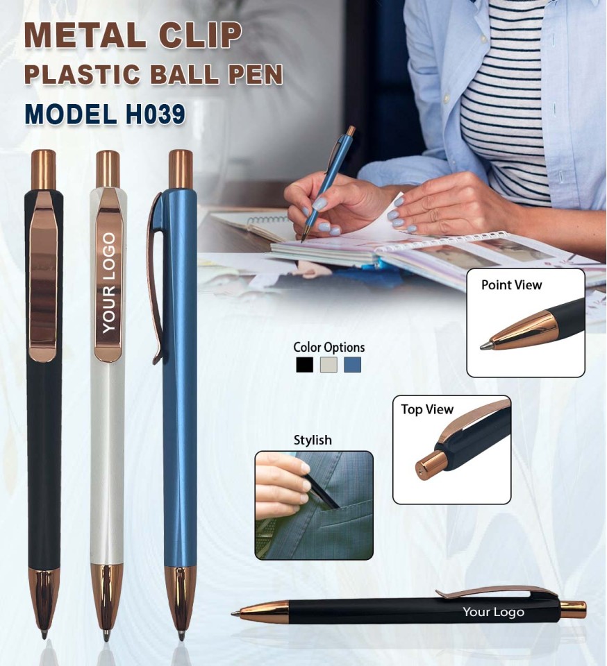 Metal Clip Plastic Ball Pen – H039
