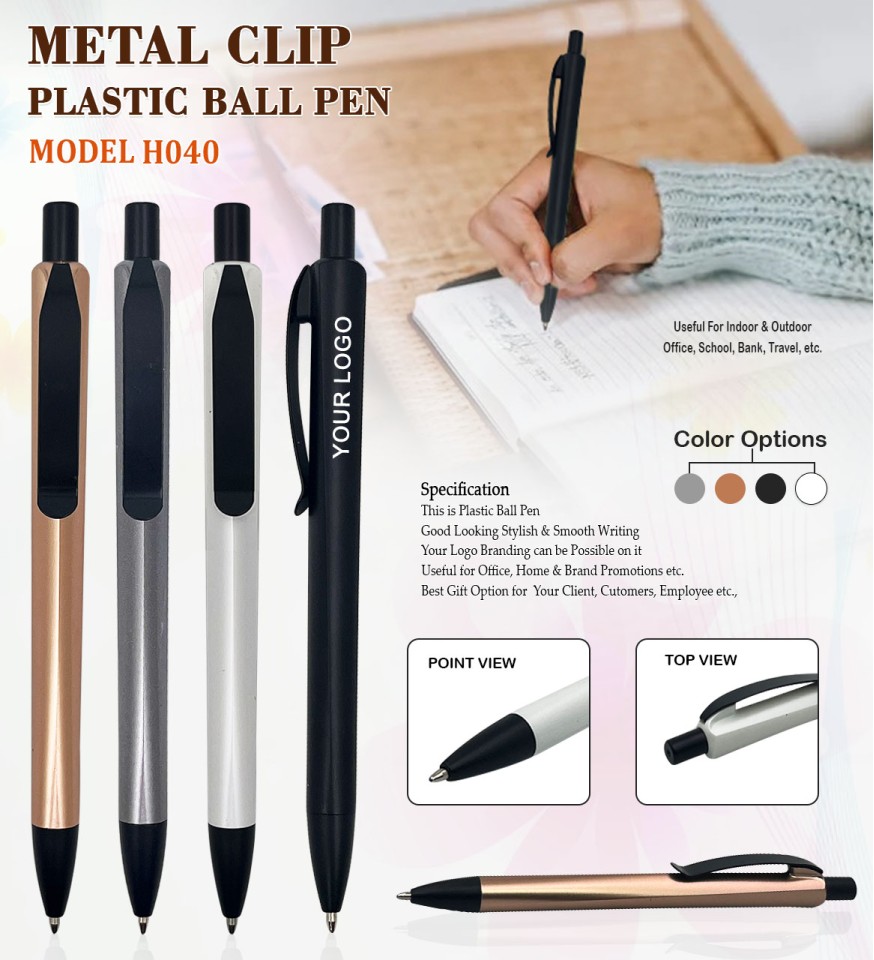 Premium Metal Clip Plastic Ball Pen – H040