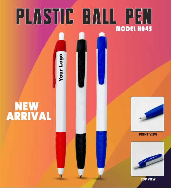 H045 Plastic Ball Pen with Curved Grip for Corporate Gifting & Promotional Branding