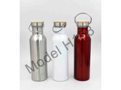 Steel Water Bottle with Wooden LID 