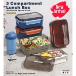 3 COMPARTMENT LUNCH BOX WITH BOTTLE, SPOON & FORK 