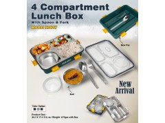 4 Compartment Lunch Box With Spoon & Fork