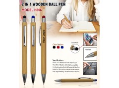 2 in 1 Wooden Ball Pen 