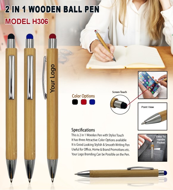 2 in 1 Wooden Ball Pen 