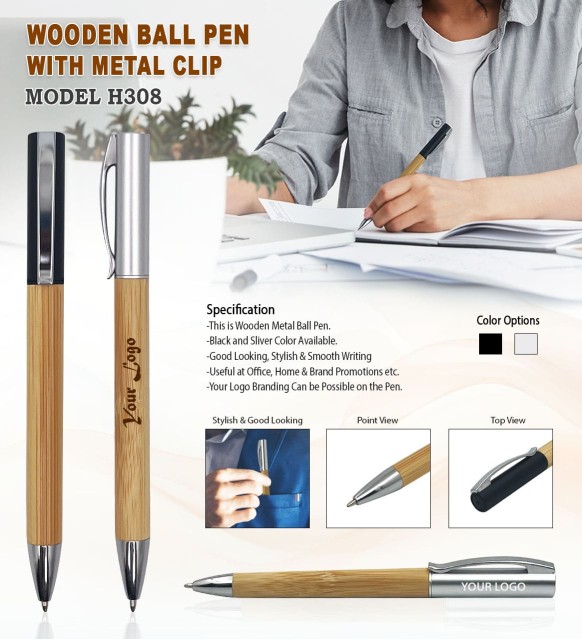 Wooden Ball Pen with Metal Clip
