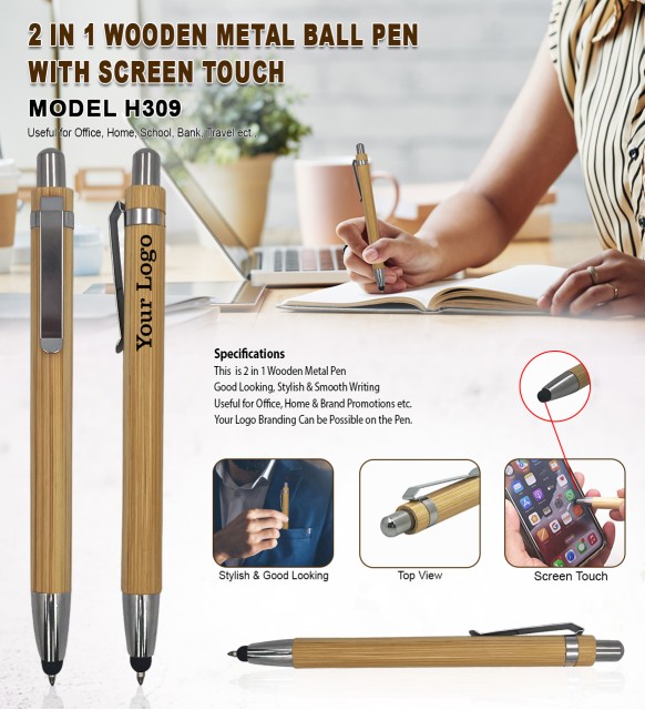 2 in 1 Wooden Metal Pen