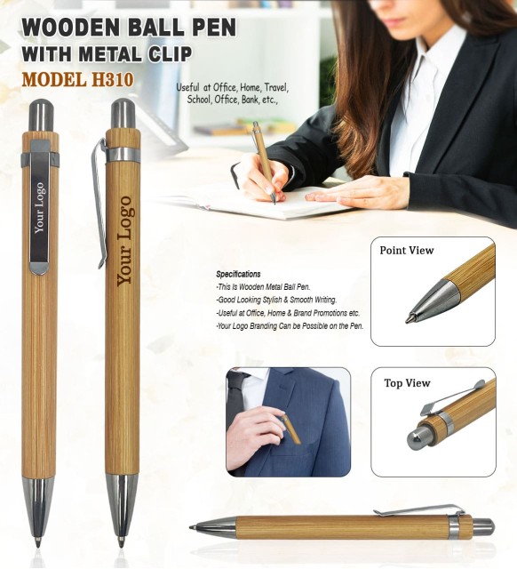 Wooden Ball Pen With Metal Clip