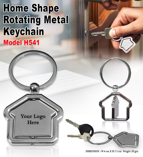 Home Shape Rotating Metal Keychain